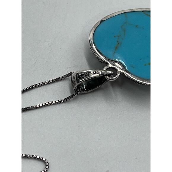 Sterling silver 925K Thai Turquoise‎ Polished Marcasite Heart Pendant Necklace - Picture 10 of 16